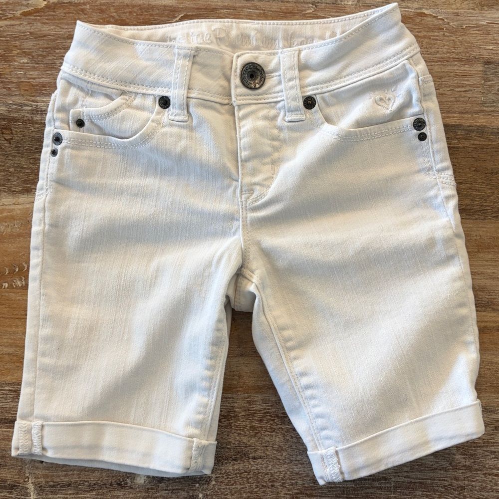 Justice Premium Girls White Stretch Denim Bermuda Shorts Size 8 Slim